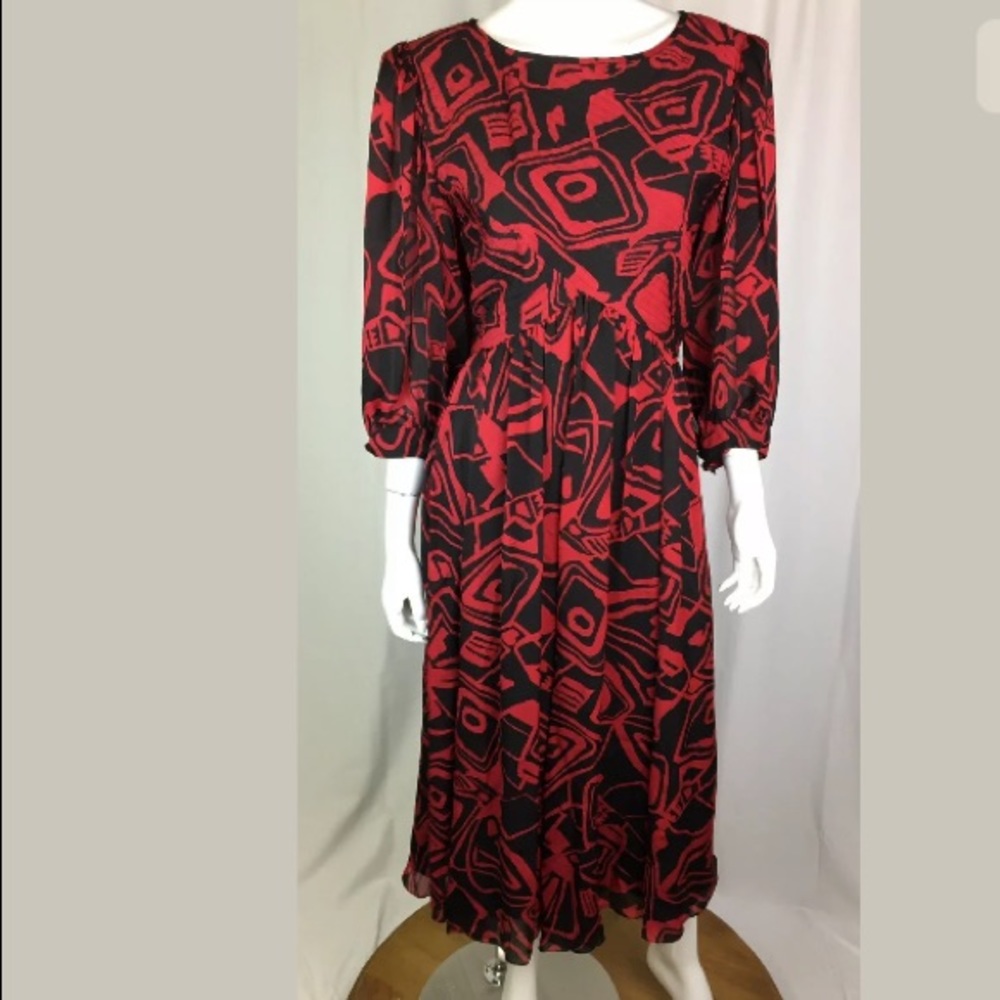 Albert Nipon 80s Silk Chiffon Pleated Flare Dress - image 4